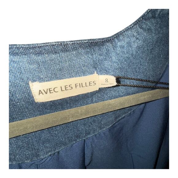 Avec Les Filles Western Long Sleeve Denim Minidress Provence Wash Size 8 NWT - Picture 7 of 9